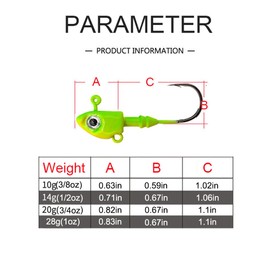 FANGBLUE Fish Jig Head Hook 10g(3/8oz) Fishing Jigging Stainless Steel Fishhook 3D Eyes Pike Bass Fishing Tackle (5Pcs 14g Green)