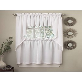 Sweet Home Collection Opaque Rib Cord Kitchen Curtains Swag Pair, 0, White