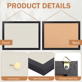 Teling 9 Pack Wood Bulletin Boards with Linen 12''x 16'' Cork Board for Walls with 90 Pushpin Decorative Wood Framed Display for Classroom School Office Bedroom(Black)