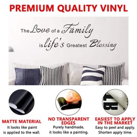 Wall Stickers, Wall Stickers Living Room, (Easy to Install), Wall Decor Decals Quotes for Bathroom Kitchen Bedroom, Love Sayings Home Vinyl Art Family Decor Words Signs, The Love of a Family 37"X11"