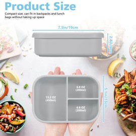 Realand Leak-proof Silicone Bento Lunch Box, Silicone Lunch Container with 3 Individually Sealed Compartments, Snack Bento Box, Microwave & Dishwasher Safe, Blue