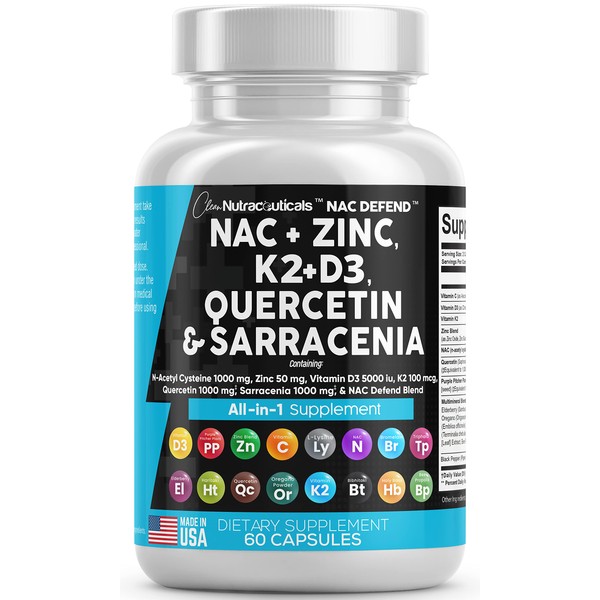 Clean Nutraceuticals NAC Defend™ - NAC + Zinc, Vitamin D3 K2, Quercetin & Sarracenia