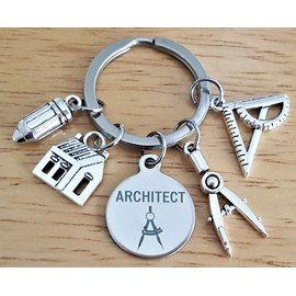 Architect Keychain, Architectural Engineer Keychain, Architect Student, Architect Teacher, House Charm, Geometry Ruler, Compass, Ruler, Pencil Charm, Architect Gift, Architect Key Ring