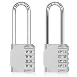 ZHEGE Number Padlock with Long Shackle, 4-Digit Combination Lock, Long, Weatherproof, for Cellars, Doors, Garden Fences, Large High Shackle, 2 Pieces, Silver