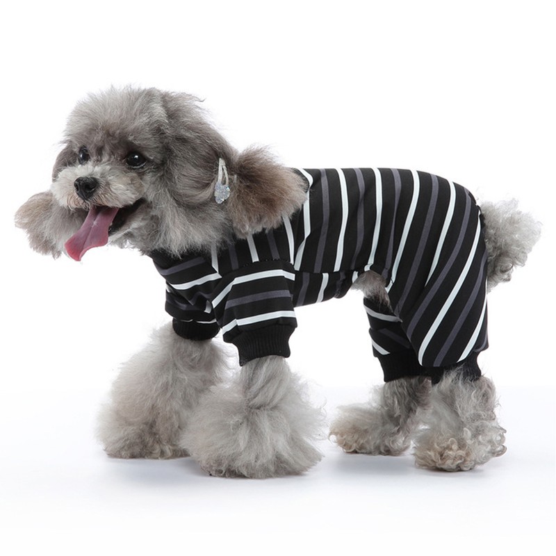 Dog Pajamas Warm 4 Legged High Collar Soft Stretchy Striped