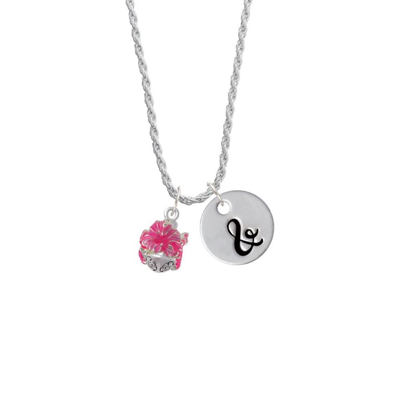 Delight Jewelry Hot Pink Hibiscus Flowers Spinner - Silvertone Script