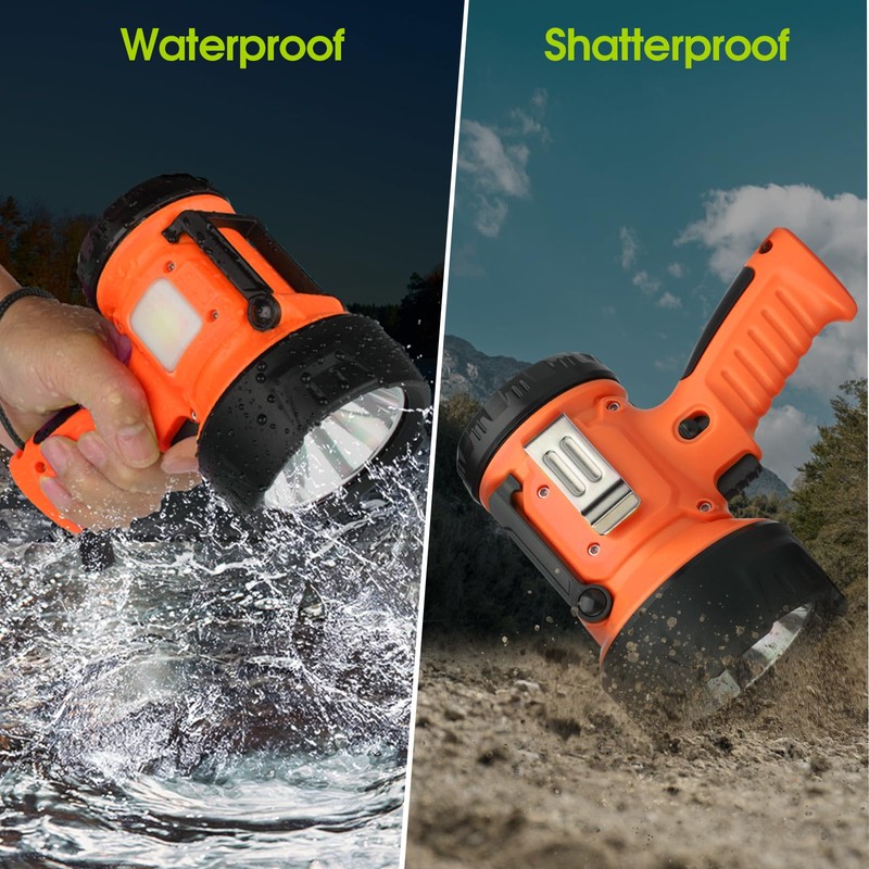 WENFENG Rechargeable Spotlight Flashlight with 1000,000 Lumen LED, IP65 Waterproof