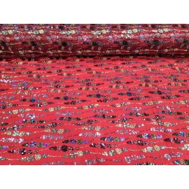 Divastyletextiles Fabric Sold By The Yard Red Beaded Lace Sequin Floral Embroidery Mesh For Dress