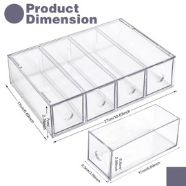 Desk Organizer with 4 Drawers, FODIENS Stackable Desktop Storage Box with Removable Drawer, Clear Sunglasses Organizer Display Case for Stationery Marker Pens Eyeglasses Office Supply