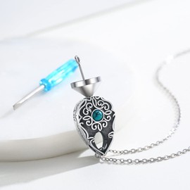 XIXLES Flower Ash Necklace 925 Sterling Silver Urn Necklace for Ashes Vintage Turquoise Ash Pendant Necklace Drop Cremation Jewellery for Women, Sterling Silver, Turquoise
