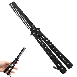 Butterfly Comb YUTOU Stainless Steel Butterfly Comb Foldable Pocket Comb Training Comb Moustache Styling Comb for Hair Barber Comb Hair Styling Accessories (Black)