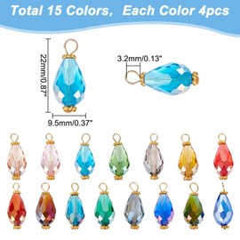 HOBBIESAY 72Pcs Glass Teardrops Charms 20mm Crystal Faceted Glass Charms Mixed Color Transparent Drop Charms for DIY Jewellery Making Bracelets Necklace