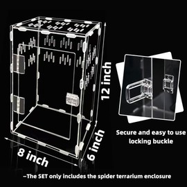 JOBEDE Jumping Spider Enclosure, 12x8x6 inch Large Acrylic Terrarium Reptile Enclosure Tank with Front Opening Door for Jumping Spider Tarantula Isopod Invertebrates Gecko Snake