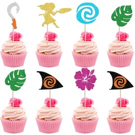 ZHUOWEISM 30 PCS Moana Inspired Cupcake Toppers Glitter Moana Cupcake Picks Tropical Hawaiian Luau Birthday Party Decoration for Tropical Luau Summer Party Baby Shower Wedding Birthday Party Supplies