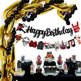 Roaring Good Time Rock and Roll Birthday Flag Rock Roll Birthday Garland Music Rock Party Decoration Radio Guitar Music Banner for Back to 90s Hip Pop Party Decoration