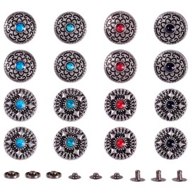 PandaHall Set of 16 Turquoise Quick Rivets Stud Earrings Antique Silver Leather Press Studs Decorative Studs Rivets for Handbags, Shoes, Leather, Crafts, Belts