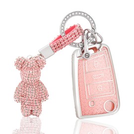 OFF WE GO Car Key Case Key Cover for VW Golf 7 Polo Skoda Octavia Tiguan MK7 Jetta Seat Leon Fabia Ibiza Fabia Superb Key Cover with Key Fob Key Shell Pink