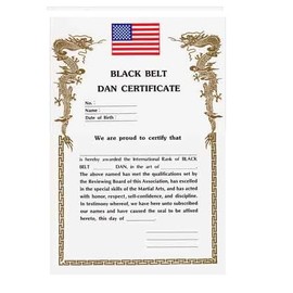 Black Belt DAN Rank Certificate - 15" x 10"