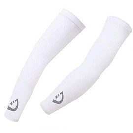 Deckra Arm Sleeves UV Protection Breathable Stretchy Armwarmers Cycling Running Driving Basketball Soccer Sleeves (White, Small/Medium)