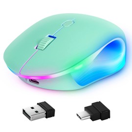 DANCESOUL Wireless Mouse with Colorful RGB Breathing Light, Rechargeable, Silent Click, Portable Mouse for Laptop,PC,Computer,MacBook and All USB＆Type-C Devices(Green)