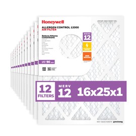 Honeywell 16x25x1 MERV 12 Electrostatic Pleated HVAC AC Furnace Air Filter (12-Pack) | Replacement Filter for Home Use | Made in USA