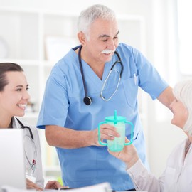 Ysglory 2 Pcs Spill Proof Cups for Adults 12 Oz Plastic Elderly Sippy Cup with 2 Handles Straw and Lid Dysphagia Drinking Cups for Adults Hospital Disabled Patients