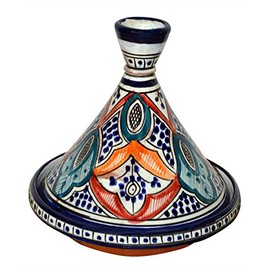 Moroccan Handmade Serving Tagine Ceramic With Vivid colors Original 8 inches Across Raibow