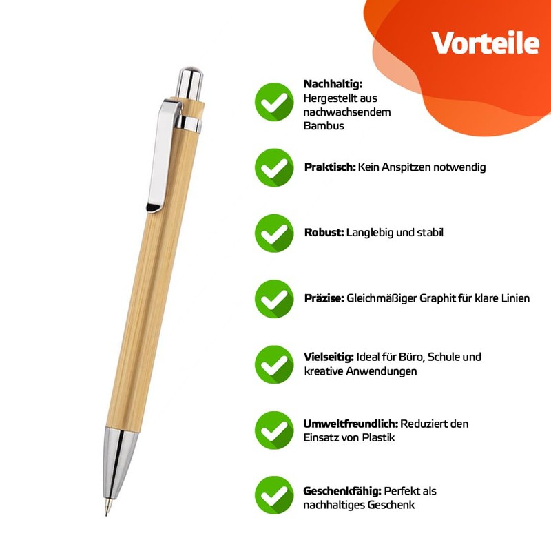 WPRO Set of 10 Bamboo Ben Mechanical Pencils, Automatic, Retractable,