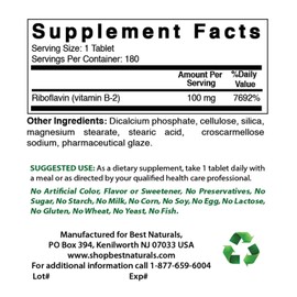 Best Naturals Best Naturals Vitamin B2 Riboflavin 100 mg 180 Tablets (180 Count (Pack of 3))