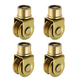 uxcell 1.9 Inch Sliding Gate Wheels, 4Pcs 360-Degree Rotatable V Groove Caster Pulley Block with Bracket for Track Rail Sliding Gate Industrial Machine, Gold