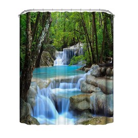 DDS-DUDES Waterfall Shower Curtain, Garden Spring Natural Scenery Forest Waterproof Shower Curtain for Bathroom 12 Plastic Hooks 71 * 71 inches (A17)