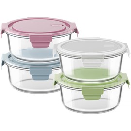 30oz Glass Meal Prep Containers with Lids, Airtight 3.75 Cup Food Storage Containers Set, Heat-Resistant BPA-Free Glass Containers for Soup Leftover, Microwave, Dishwasher, and Freezer Safe (4 Packs)