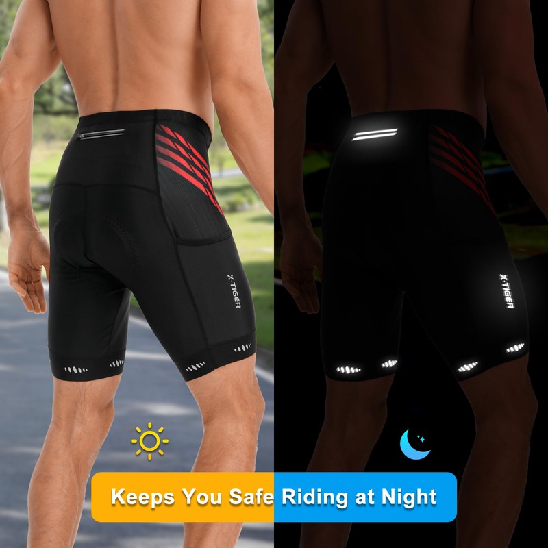 X-TIGER Bike Shorts for Men 5D Padded with 3 Pockets,Cycling