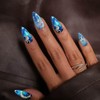 QQPPOLIU Blue Fake Nails Almond Press on Nails Medium Length