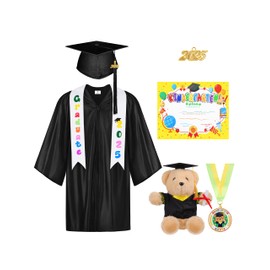 AOTHSO 8Pcs Kindergarten Graduation Cap and Gown Tassel Set 2025 with Stole Bear Certificate for Preschool Kids