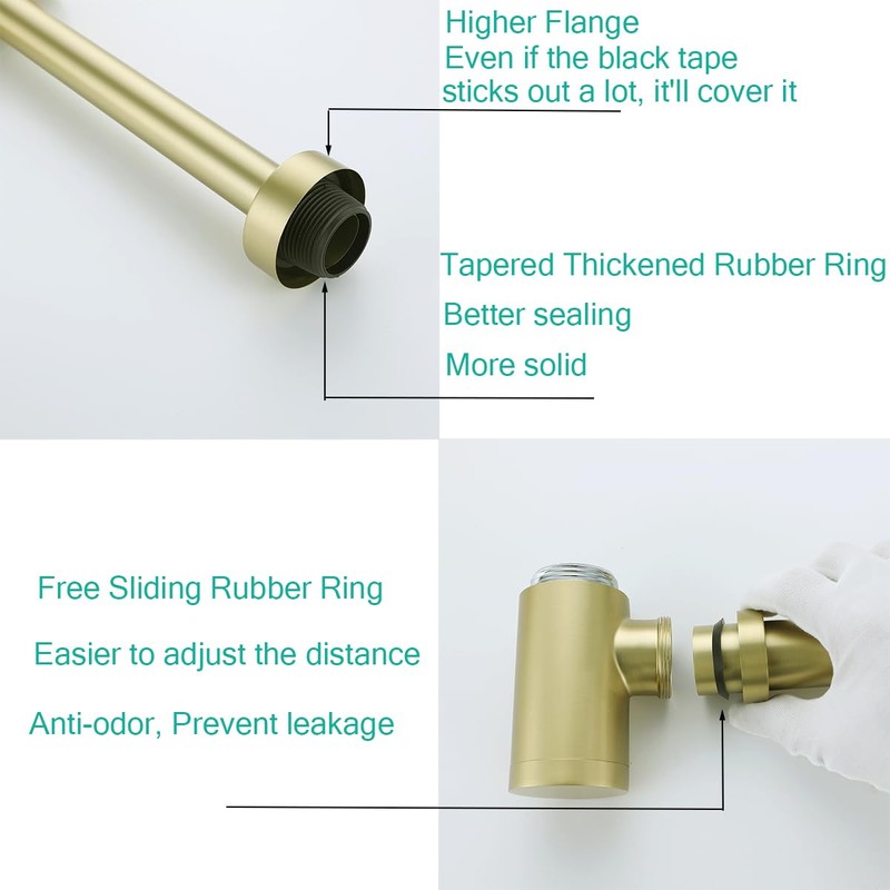 SEABEFORE Brass Round Bottle P-Trap 1 1/4, Adjustable Basin Sink