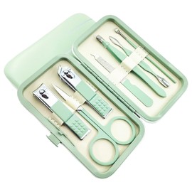QURIPE 7pcs Manicure Set, Nail Clippers Kit, Stainless Steel Manicure Kit, Nail Clipping Tools Portable Travel Grooming Kit, The Best Gift with Luxurious Case (Green)
