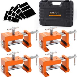 DAYDOOR Professional Cabinet Clamps 4 Pack, Heavy-Duty Cast Steel, Integrated Drill Guide & EVA Protection, Face Frame Alignment Tool for Cabinet Installation & Woodworking, Orange