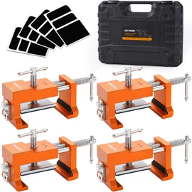 DAYDOOR Professional Cabinet Clamps 4 Pack, Heavy-Duty Cast Steel, Integrated Drill Guide & EVA Protection, Face Frame Alignment Tool for Cabinet Installation & Woodworking, Orange