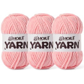 3 Pack Fluffy Chenille Yarn for Crocheting, Chunky Velvet Yarns for Crochet Amigurumi, Baby Yarn for Crocheting Soft Blanket, 262.4yds /10.5 oz Bulky Yarns for Crafts/Hats/Shoes/Socks (3 Pink)
