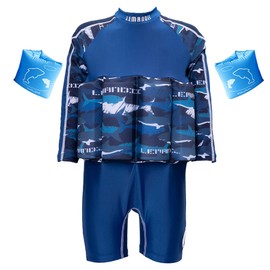 One-Piece Toddler Swimsuit for Boys Girls Float Suit with UPF 50+ Sun Protection Long Sleeves Swim Vest with Buoyancy Bars Baby Floating Swimwear Quick Dry Bathing Suits for 1-12 Years Kids