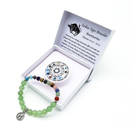 Zodiac Gemstone Bracelet in Gift Box | Protection Happiness Love Energy (Bull Aventurine, 18 cm)