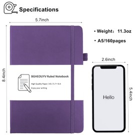 BGHEOUYV Notebook Journal, College Ruled Notebook Lined A5 160 Pages,Hard Cover Journals for Writing, Notebooks for Work Office School Women Men,5.7 inches x 8.4 inches(Purple)