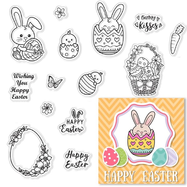 CRASPIRE Easter Clear Stamps for Card Making, Easter Bunny Egg