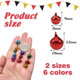 Toaob 324 Pieces Colourful Small Bells Metal Bells 8 mm and 10 mm for Crafts for Jewellery Making Festival Christmas Decoration