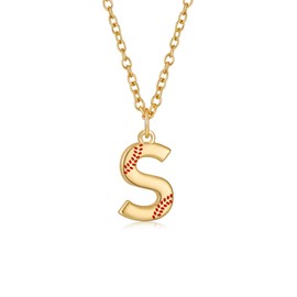 Semoya Softball Initial Necklace for Women Girls, Gold Baseball Mom Pendant Chain Jewelry Softball Accessories Stuff Graduation Mother's Day Gifts Ideas Team Teen Teenage Youth Girls Her Letter S
