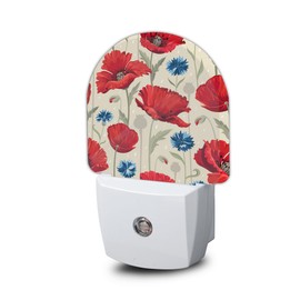 YESPOAK Red Poppy Flowers Night Light,Blue Cornflowers Night Lights Plug Into Wall for Boys Girls,Lamp for Stairway/Hallway/Bedroom Sleep Friendly