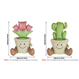 Matte cactus And Tulip potted Balloons Set 2PCS Floral Foil balloons for Cactus and Tulip Themed Party Decorations Fiesta Balloons Mexican Party Baby Shower Birthday Wedding Decorations