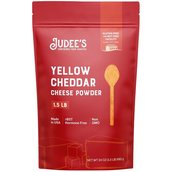 Judee’s Yellow Cheddar Cheese Powder 1.5lb (24oz) - 100% Non-GMO, rBST Hormone-Free, Gluten-Free & Nut-Free - Made from Real Cheddar Cheese - Made in USA - Great in Sauces, Soups, Dips, and Seasonings