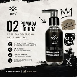 Luxa 02 Pomada Líquida para Cabello - Fijación Flexible y Brillo Natural - Aplicación Uniforme sin Residuos - 125ml